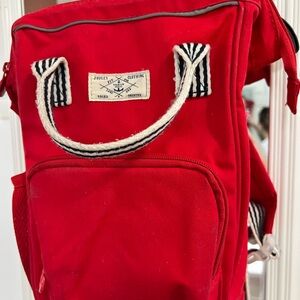 Joules Scarlet Backpack with Striped Handles